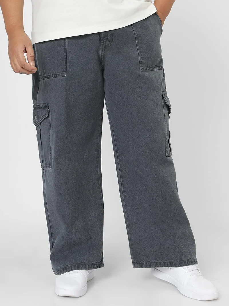 Urbano Plus Men's Grey Loose Fit Cargo Jeans with 6 Pockets Non-Stretchable