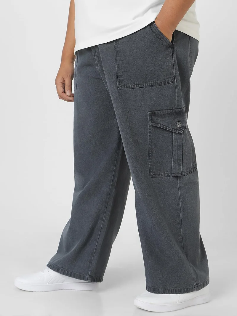 Urbano Fashion  Urbano Plus Men's Grey Loose Fit Cargo Jeans with 6 Pockets Non-Stretchable  | Best Price UAE