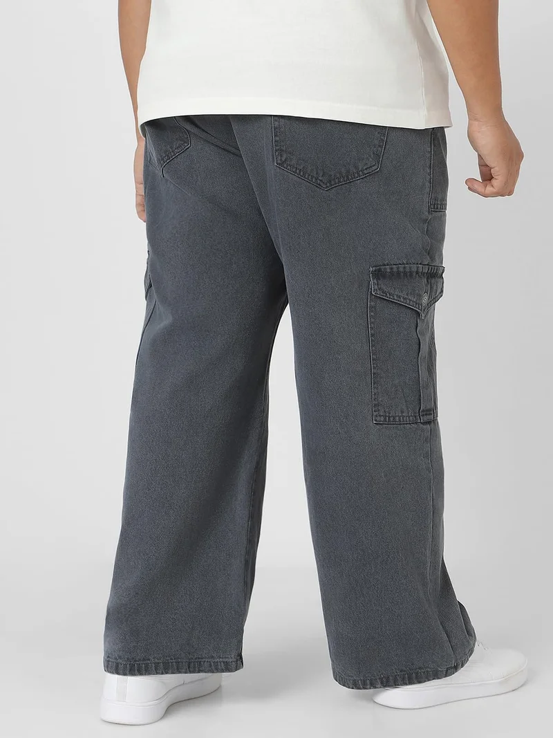 Urbano Fashion  Urbano Plus Men's Grey Loose Fit Cargo Jeans with 6 Pockets Non-Stretchable  | Best Price UAE