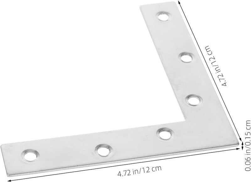 Garneck 4 Pieces 120x120mm Stainless Steel L-Shaped Flat Angle Brackets 2mm Thick Corner Brace Plates for Industrial Hardware and Home Repair Applications - Image 2