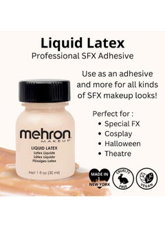 mehron Mehron Makeup Liquid Latex | SFX Makeup | Halloween | Latex Glue for Skin | Prosthetic Glue 1 fl oz (30 ml) (Light Flesh)  - Image 2