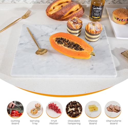 Adolif Marble Pastry and Cutting Board 12x16 Inch, Marble Slab With Non-Slip Feet For Baking, Cheese, Charcuterie, Chocolate, Pack of 1 Piece, Carrara White - Image 5