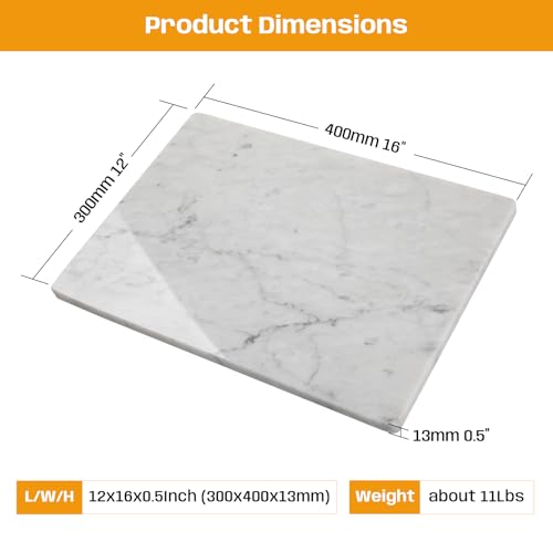 Adolif Marble Pastry and Cutting Board 12x16 Inch, Marble Slab With Non-Slip Feet For Baking, Cheese, Charcuterie, Chocolate, Pack of 1 Piece, Carrara White - Image 3