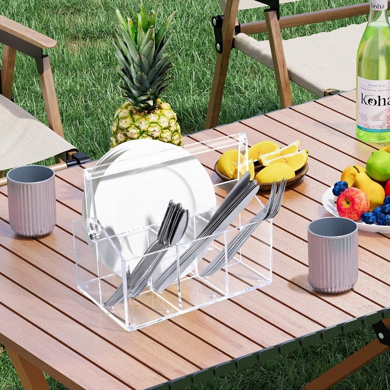 Chivalral Silverware Organizer Paper Plate Holders Cutlery and Flatware Caddy for Countertop Table Buffet and Picnic  Acrylic Party Utensil Holder for Knives Forks Spoons Plates Napkins - Image 2