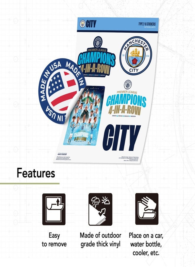 Desert Cactus ملصق مانشستر سيتي من ديزرت كاكتوس - ورقة فينيل لكرة القدم - ملصق لابتوب وزجاجة ماء وسيارة وكتاب قصاصات (النوع 2-6 بطولة) - Image 3