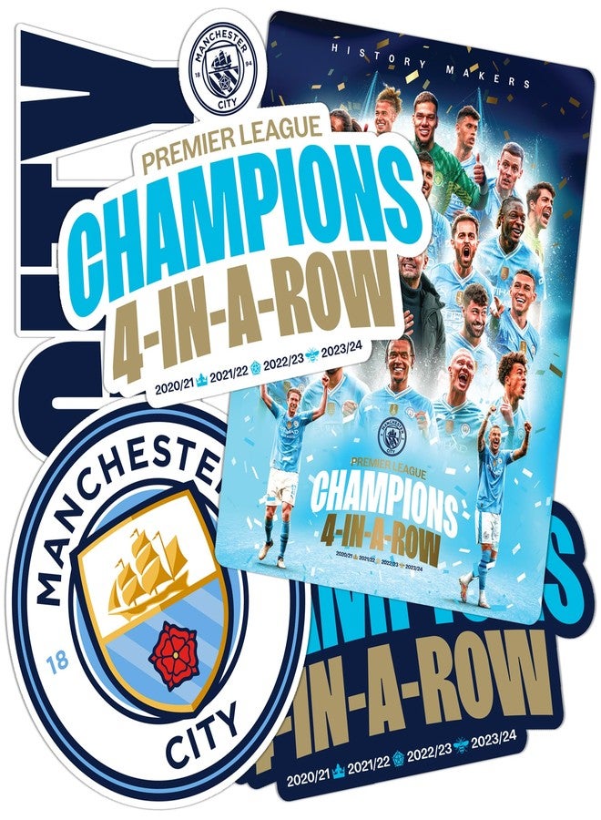 Desert Cactus ملصق مانشستر سيتي من ديزرت كاكتوس - ورقة فينيل لكرة القدم - ملصق لابتوب وزجاجة ماء وسيارة وكتاب قصاصات (النوع 2-6 بطولة) - Image 1