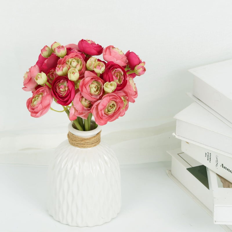 IPOPU Artificial Ranunculus Deep Pink Silk Flowers with Stems 12PCS Mini Fake Flowers for DIY Wedding Bouquet Bridal Shower Decorations Floral Filler Flowers Centerpieces (Shade of Hot Pink) - Image 3