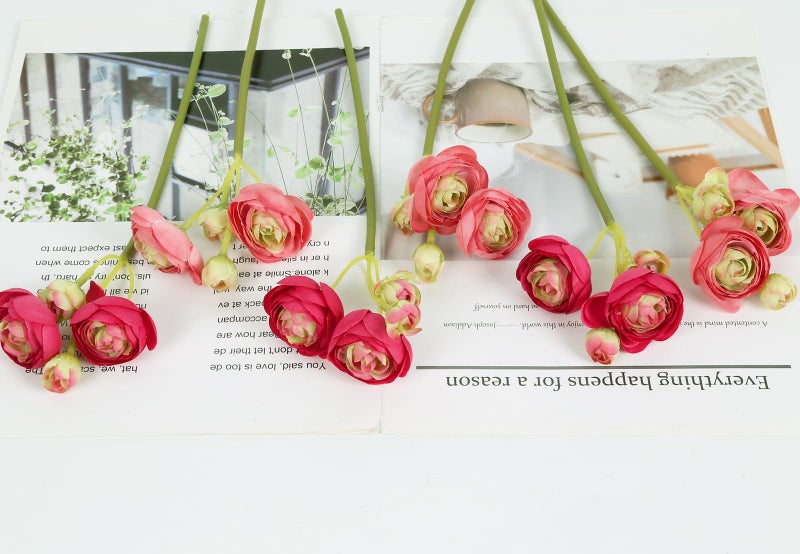 IPOPU Artificial Ranunculus Deep Pink Silk Flowers with Stems 12PCS Mini Fake Flowers for DIY Wedding Bouquet Bridal Shower Decorations Floral Filler Flowers Centerpieces (Shade of Hot Pink) - Image 5
