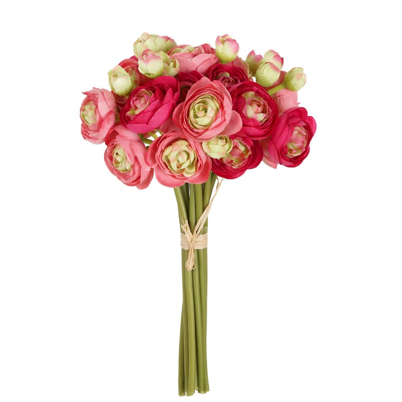 IPOPU Artificial Ranunculus Deep Pink Silk Flowers with Stems 12PCS Mini Fake Flowers for DIY Wedding Bouquet Bridal Shower Decorations Floral Filler Flowers Centerpieces (Shade of Hot Pink) - Image 1