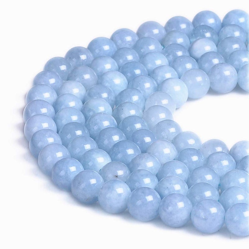 PLTbeads Natural Gemstone Loose Beads Smooth Round Approxi 15 inch DIY Bracelet Necklace for Jewelry Making 6mm Light Blue Dyed Jade