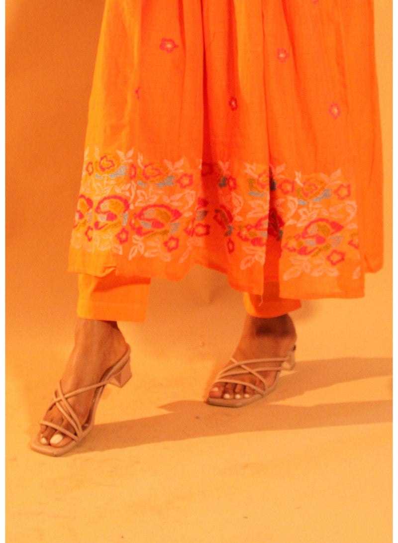 zaha dxb Orange Pink Anarkali Salwar Kameez Set | Cotton Ethnic Wear for Women - Image 3