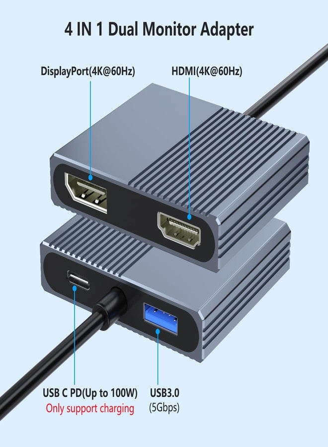 Aibilangose USB C to HDMI and DisplayPort Adapter, 4K @60Hz Dual Monitor Adapter for Dell/HP/Mac Laptops, USB Type C to Display Port and HDMI Multiport with USB3.0/PD, USB C Hub, Docking Station Dual Monitor - Image 2