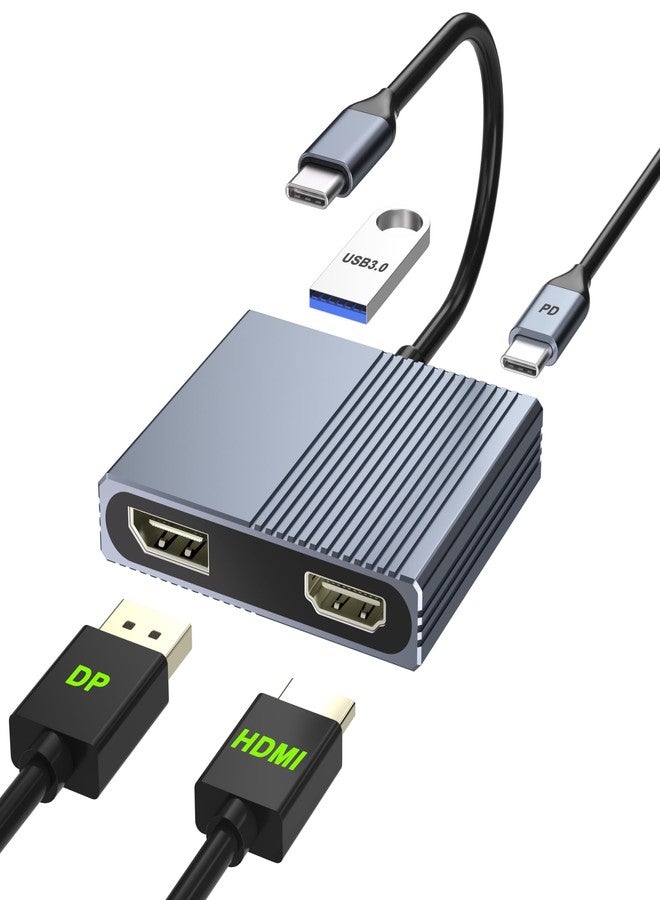 Aibilangose USB C to HDMI and DisplayPort Adapter, 4K @60Hz Dual Monitor Adapter for Dell/HP/Mac Laptops, USB Type C to Display Port and HDMI Multiport with USB3.0/PD, USB C Hub, Docking Station Dual Monitor - Image 1