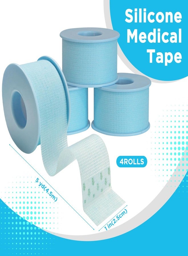 OK TAPE Silicone Medical Tape (4 Rolls) for Sensitive Skin,Waterproof Surgical Tape for Secures Dressings and Gauze,Pain-Free Removal Micropore Tape, First Aid Bandage Tape,1" x 5yd,Blue - Image 2