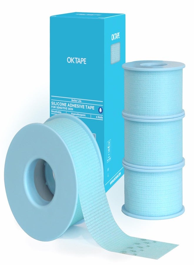 OK TAPE Silicone Medical Tape (4 Rolls) for Sensitive Skin,Waterproof Surgical Tape for Secures Dressings and Gauze,Pain-Free Removal Micropore Tape, First Aid Bandage Tape,1" x 5yd,Blue - Image 1