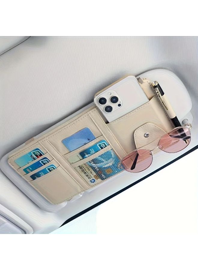Grey Multifunction Car Sun Visor Storage Clip with Ticket Glasses Phone Pockets - Image 4