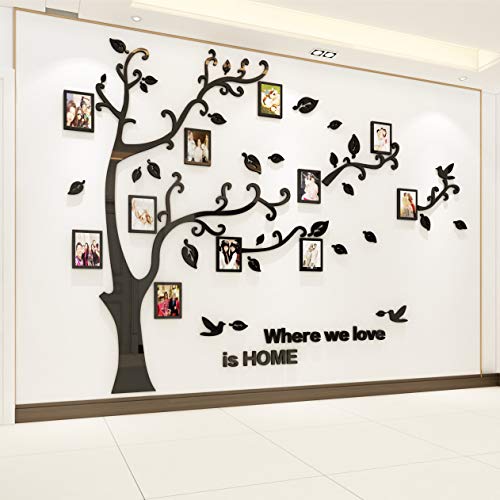 guangmu 3D Tree Wall Stickers - DIY Photo Frame Tree Wall Decal Family Photo Frame Sticker Murals Wall Decor Living Room Bedroom TV Background Home Decorations (M:83 * 59in,Black Right) - Image 3