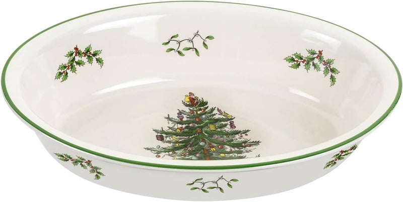 Spode Christmas Tree Oval Rim Dish (12.5" x 8.75") Festive Deep Baking Pan for Serving Vegetables, Roast Dinner, Casseroles - Fine Porcelain, Microwave, Freezer, Dishwasher Safe - Image 1