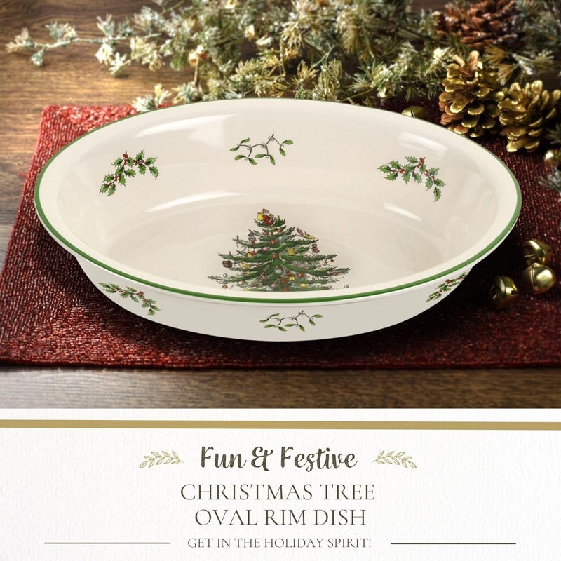 Spode Christmas Tree Oval Rim Dish (12.5" x 8.75") Festive Deep Baking Pan for Serving Vegetables, Roast Dinner, Casseroles - Fine Porcelain, Microwave, Freezer, Dishwasher Safe - Image 2