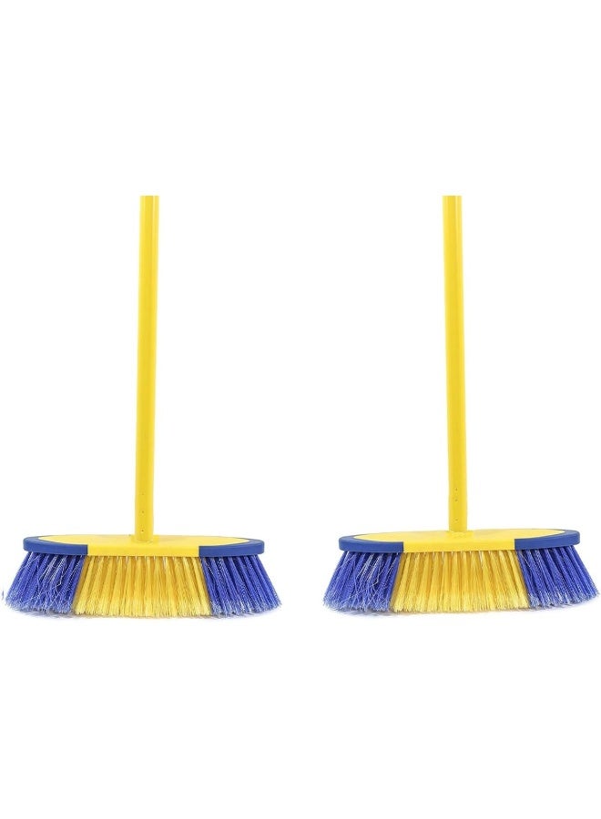 Biella Sweeping Broom Brush With Handle - Soft Bristle Cleaning Tool For Indoor/Outdoor Home Kitchen Patio Etc (Pack Of 2)