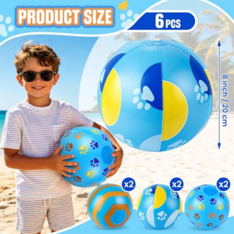 6 Pack 8" Blue Dog Paw Inflatable Beach Balls, Pool Favors for Summer Pool and Beach Toys Bulk, Cartoon Themed Party Favors, Supplies and Decorations For Birthdays And Pool Parties - Image 2