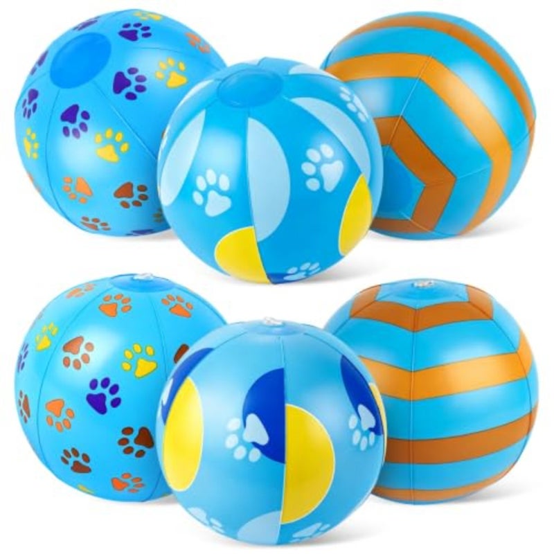 6 Pack 8" Blue Dog Paw Inflatable Beach Balls, Pool Favors for Summer Pool and Beach Toys Bulk, Cartoon Themed Party Favors, Supplies and Decorations For Birthdays And Pool Parties - Image 1