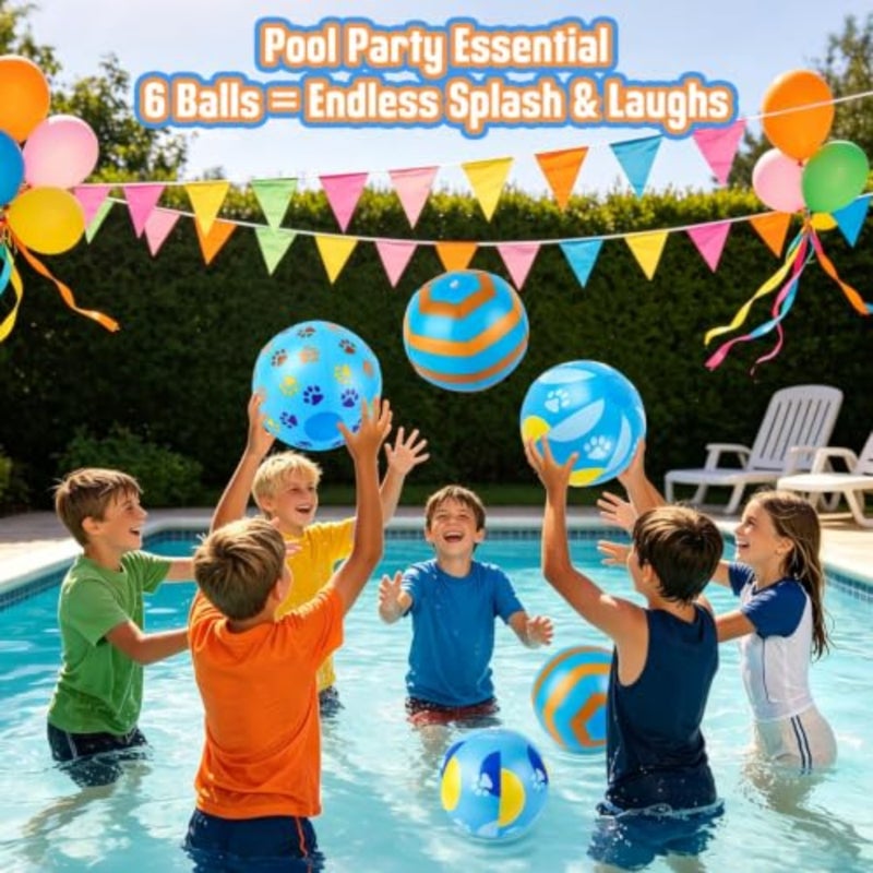 6 Pack 8" Blue Dog Paw Inflatable Beach Balls, Pool Favors for Summer Pool and Beach Toys Bulk, Cartoon Themed Party Favors, Supplies and Decorations For Birthdays And Pool Parties - Image 4
