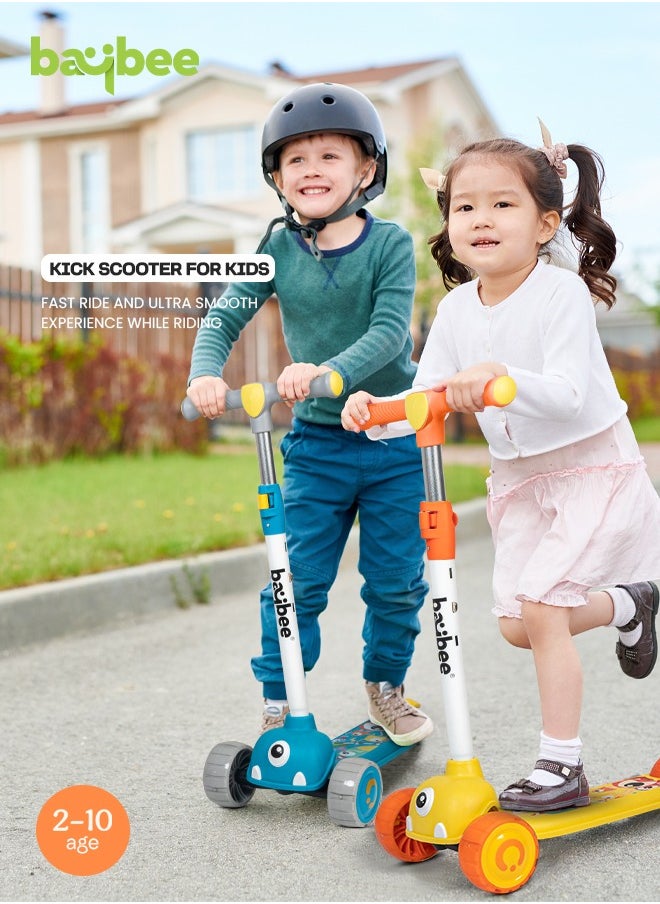 BAYBEE Baybee Kick Scooter for Kids, 3 Wheel Kids Scooter with 3 Height Adjustable Handle, Skate Scooter with Led PU Wheels & Rear Brake, Runner Scooter for Kids 2 to 10 Years Boy Girl Yellow  - Image 2
