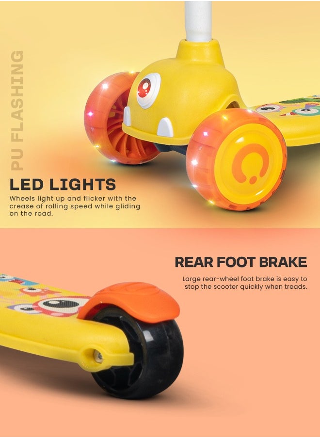 BAYBEE Baybee Kick Scooter for Kids, 3 Wheel Kids Scooter with 3 Height Adjustable Handle, Skate Scooter with Led PU Wheels & Rear Brake, Runner Scooter for Kids 2 to 10 Years Boy Girl Yellow  - Image 4