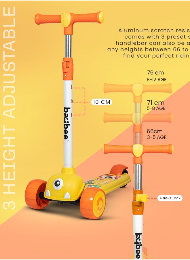 BAYBEE Baybee Kick Scooter for Kids, 3 Wheel Kids Scooter with 3 Height Adjustable Handle, Skate Scooter with Led PU Wheels & Rear Brake, Runner Scooter for Kids 2 to 10 Years Boy Girl Yellow  - Image 5