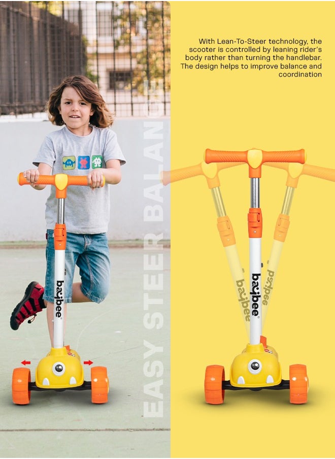BAYBEE Baybee Kick Scooter for Kids, 3 Wheel Kids Scooter with 3 Height Adjustable Handle, Skate Scooter with Led PU Wheels & Rear Brake, Runner Scooter for Kids 2 to 10 Years Boy Girl Yellow  - Image 3