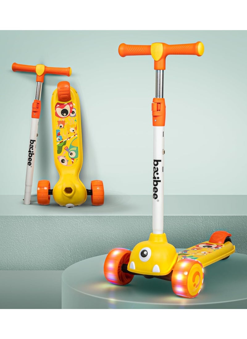 BAYBEE Baybee Kick Scooter for Kids, 3 Wheel Kids Scooter with 3 Height Adjustable Handle, Skate Scooter with Led PU Wheels & Rear Brake, Runner Scooter for Kids 2 to 10 Years Boy Girl Yellow  - Image 1