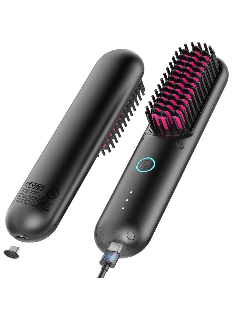 TYMO Porta Cordless Portable Hair Straightening Brush TY.HC120.BK - Black - Image 1