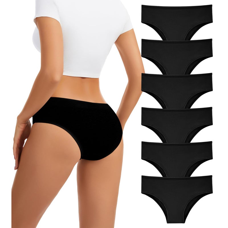 dmuveo Womens Cotton Underwear Hispter Black Panties Bikini Low Rise Soft Breathable Stretch Ladies Cheeky 6 Pack Plus Size 6, Medium - Image 2