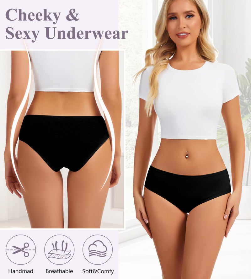 dmuveo Womens Cotton Underwear Hispter Black Panties Bikini Low Rise Soft Breathable Stretch Ladies Cheeky 6 Pack Plus Size 6, Medium - Image 3