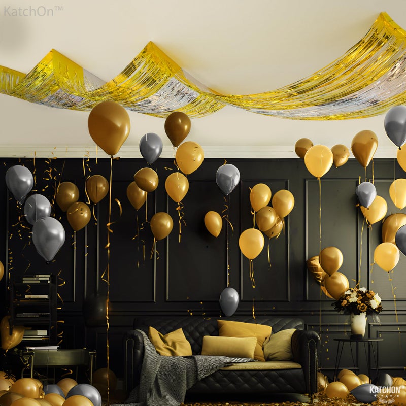 KatchOn, Silver and Gold Fringe for Ceiling Party Decorations - XtraLarge, 1x15 Feet, Pack of 3 | Gold and Silver Ceiling Fringe for Overhead Decorations, Weddings, Indoor Birthday Decorations - Image 5