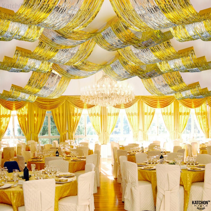 KatchOn, Silver and Gold Fringe for Ceiling Party Decorations - XtraLarge, 1x15 Feet, Pack of 3 | Gold and Silver Ceiling Fringe for Overhead Decorations, Weddings, Indoor Birthday Decorations - Image 4