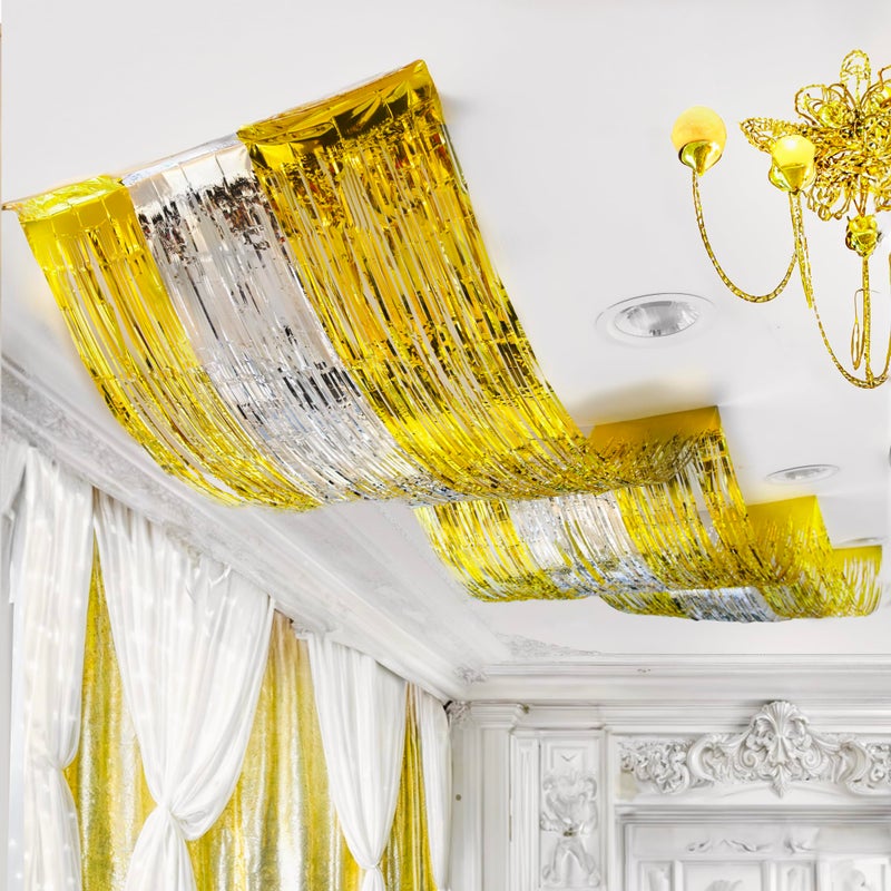 KatchOn, Silver and Gold Fringe for Ceiling Party Decorations - XtraLarge, 1x15 Feet, Pack of 3 | Gold and Silver Ceiling Fringe for Overhead Decorations, Weddings, Indoor Birthday Decorations - Image 1