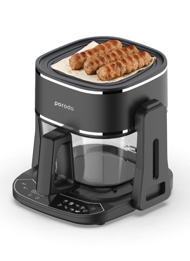 porodo - Air Fryer and Electric Grill 2 in 1 Machine with Looking through Basket / Airfryer 4.5L with 8 Preset Programs / Washable Glass Container / No Pre-Heat Needed / Oil-Free Crispy And Healthy Cooking / Temperature Control - Black - Image 1