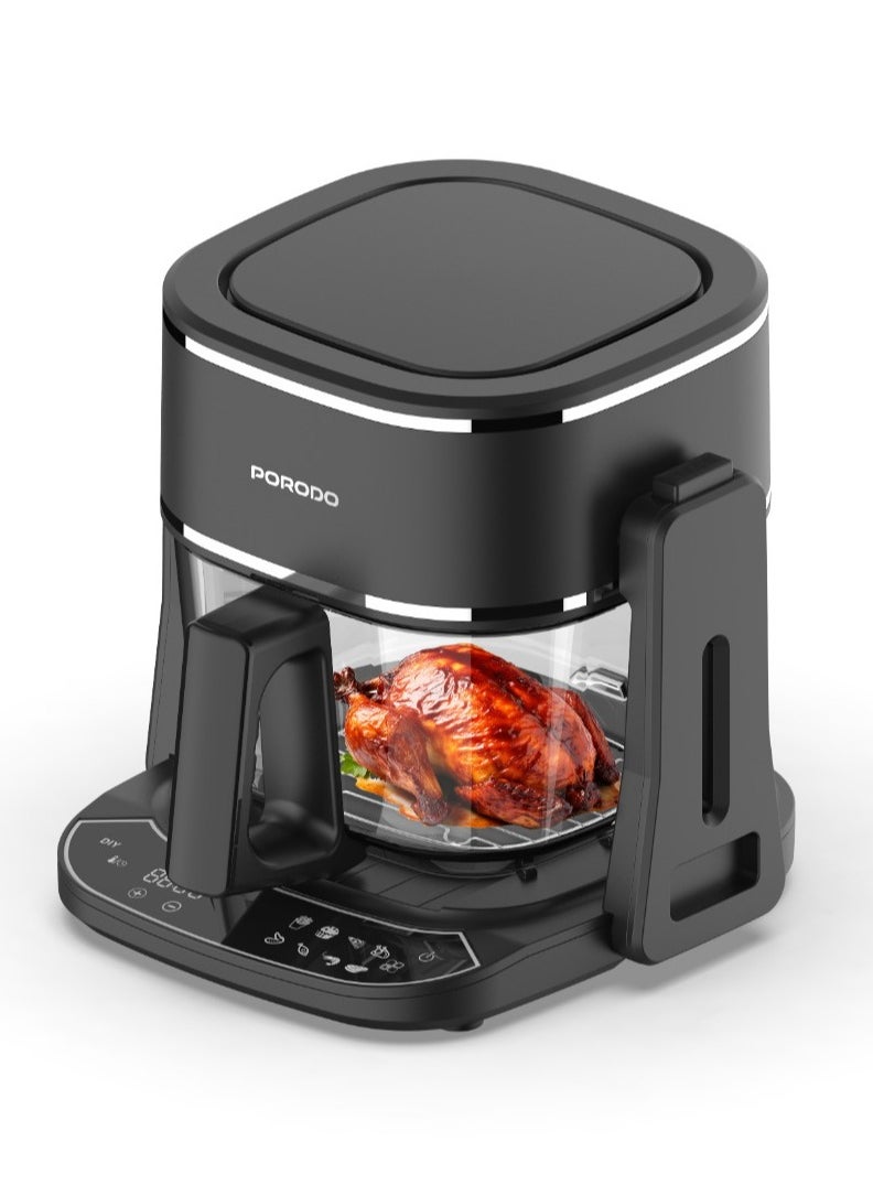 porodo - Air Fryer and Electric Grill 2 in 1 Machine with Looking through Basket / Airfryer 4.5L with 8 Preset Programs / Washable Glass Container / No Pre-Heat Needed / Oil-Free Crispy And Healthy Cooking / Temperature Control - Black - Image 1