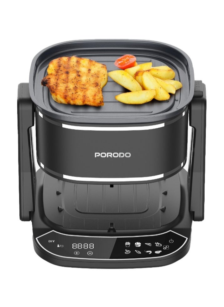 porodo - Air Fryer and Electric Grill 2 in 1 Machine with Looking through Basket / Airfryer 4.5L with 8 Preset Programs / Washable Glass Container / No Pre-Heat Needed / Oil-Free Crispy And Healthy Cooking / Temperature Control - Black - Image 1