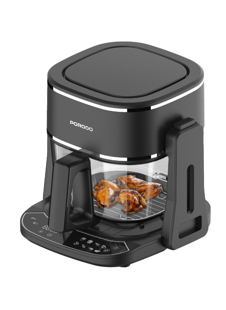 porodo - Air Fryer and Electric Grill 2 in 1 Machine with Looking through Basket / Airfryer 4.5L with 8 Preset Programs / Washable Glass Container / No Pre-Heat Needed / Oil-Free Crispy And Healthy Cooking / Temperature Control - Black - Image 1