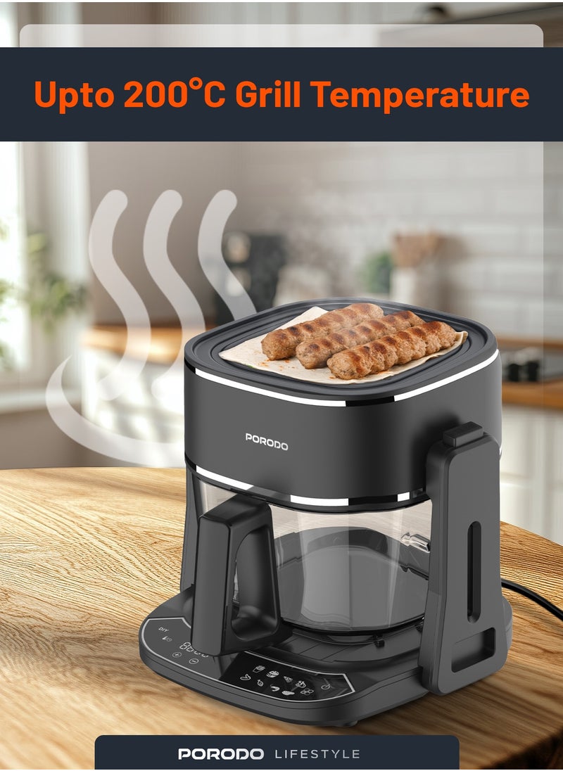 porodo - Air Fryer and Electric Grill 2 in 1 Machine with Looking through Basket / Airfryer 4.5L with 8 Preset Programs / Washable Glass Container / No Pre-Heat Needed / Oil-Free Crispy And Healthy Cooking / Temperature Control - Black - Image 1