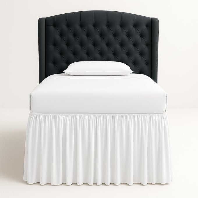DORM BED SKIRT TWIN XL 32 WITH SPLIT CORNERS 100 MICROFIBER SOFT AND STYLISH COLLEGE ROOM ESSENTIAL EXTRA LONG DUST RUFFLE FOR EXTENDED BEDS WHITE