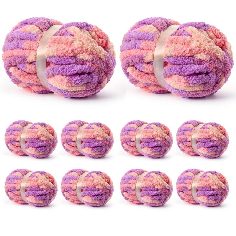 OMoiut 10 Pack Jumbo Chunky Yarn for Hand Knitting, Fluffy Variegated Chunky Chenille Yarn for Crocheting, 240yds/70.5oz Super Bulky Soft Crochet Baby Blanket Yarn(Pinkish Purple) - Image 1