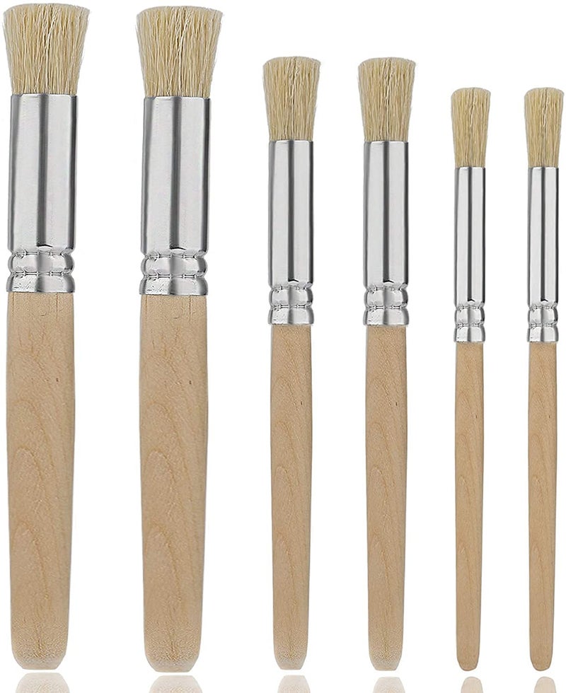 Qatalitic Wooden Stencil Brushes Set of 6 Pcs, Bristle Brushes Wood Paint Template Brush, Perfect for Acrylic Painting, Oil Painting, Watercolor Painting, Stencil Project, Card Making & DIY Art Crafts - Image 1