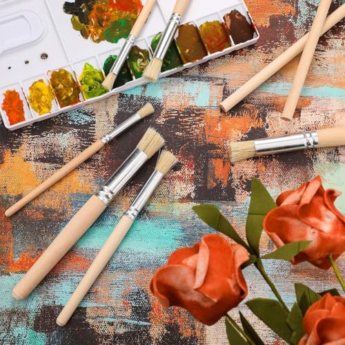 Qatalitic Wooden Stencil Brushes Set of 6 Pcs, Bristle Brushes Wood Paint Template Brush, Perfect for Acrylic Painting, Oil Painting, Watercolor Painting, Stencil Project, Card Making & DIY Art Crafts - Image 4