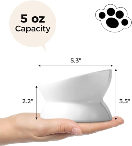 LoeJan Elevated Cat Food Bowl, 5 Oz Ceramic Raised and Tilted Water Bowl, Anti Vomiting and Protect Pets' Spines Dishes for Small Dog, Fat Faced Cat, Kitten (White, 3 Pack) - Image 5