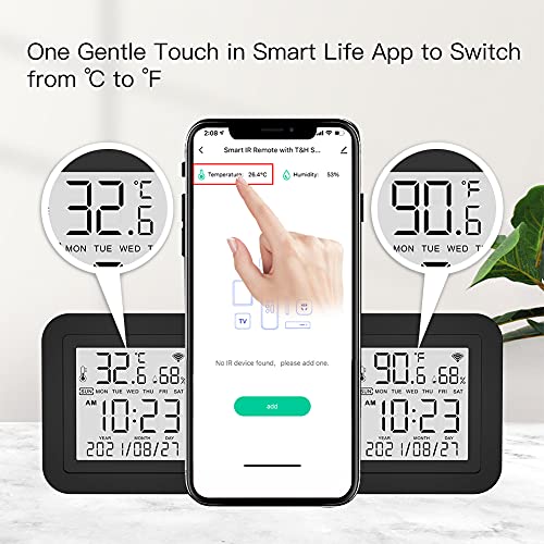 MOES Smart Temperature Humidity Monitor with IR Remote Control, Tuya WiFi Temperature Humidity Sensor with LCD Display for Home House Greenhouse Home Pet Garage, Compatible with Alexa - Image 2