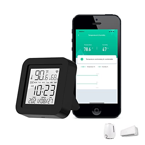 MOES Smart Temperature Humidity Monitor with IR Remote Control, Tuya WiFi Temperature Humidity Sensor with LCD Display for Home House Greenhouse Home Pet Garage, Compatible with Alexa - Image 1
